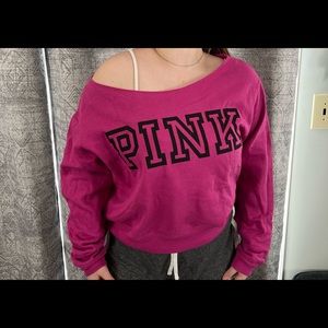 NWT! PINK off shoulder crop sweatshirt, Size L